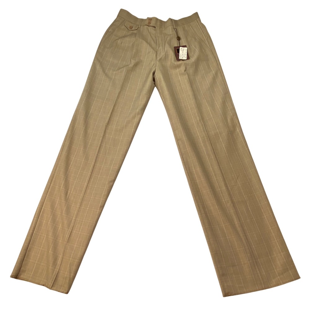 Giorgio‎ Fiorelli Mens Tan Plaid Pleated Wide Leg Dress Pants 62016 Size 34 NWT